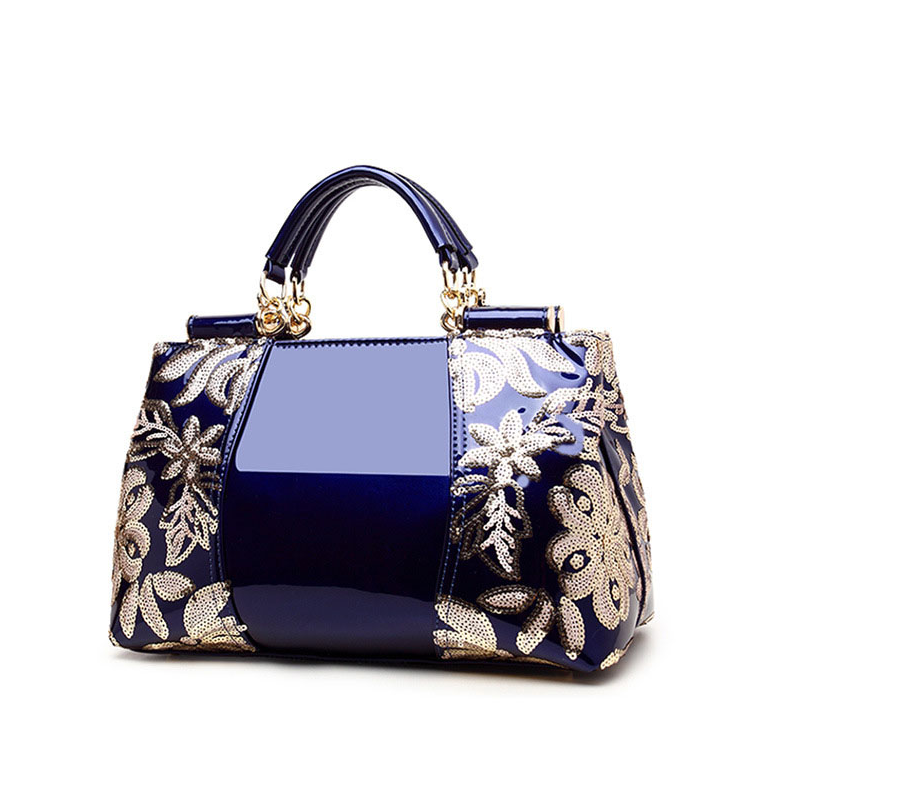 Floral Patterned Shiny Handbag