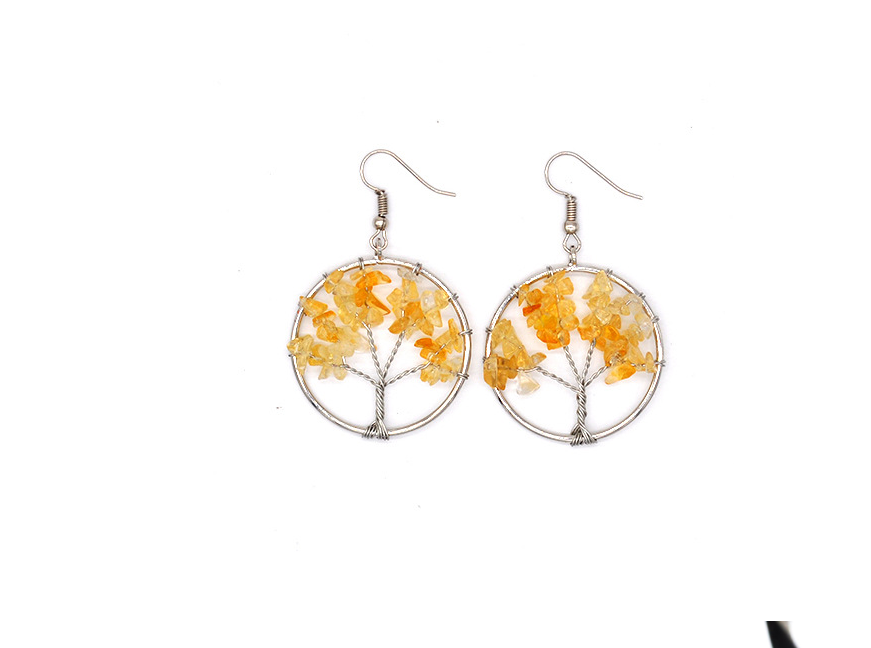 Natural Crystal Crushed Stone Tree Earrings