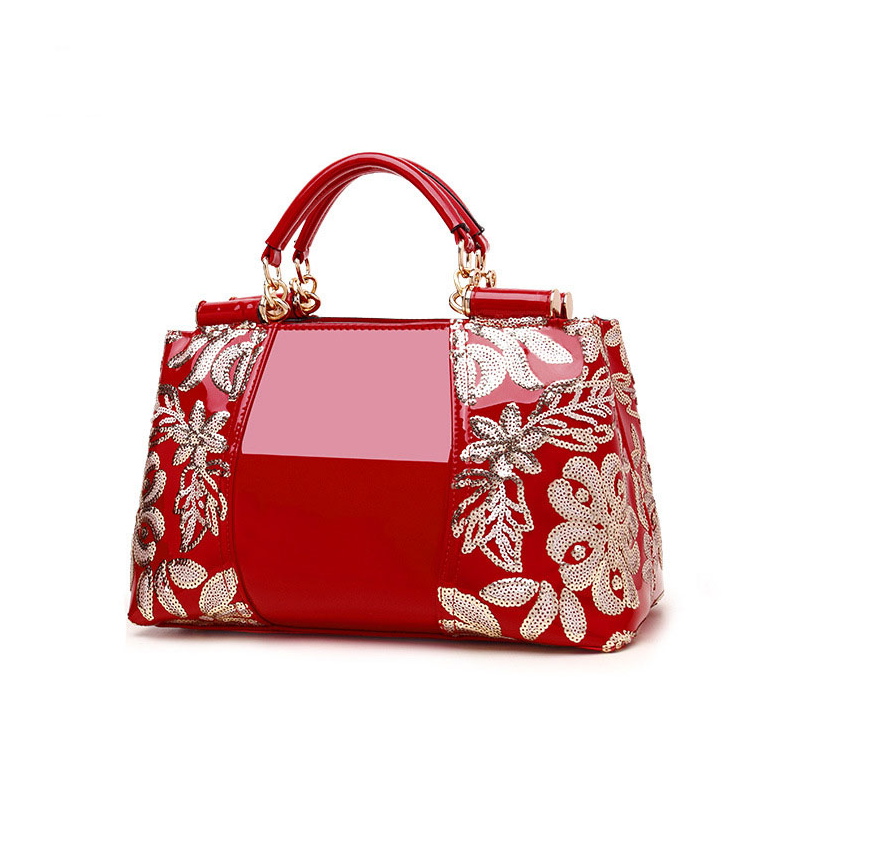 Floral Patterned Shiny Handbag