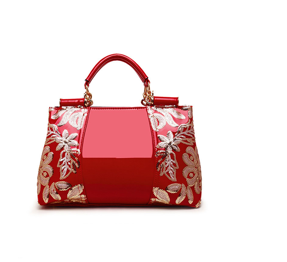 Floral Patterned Shiny Handbag