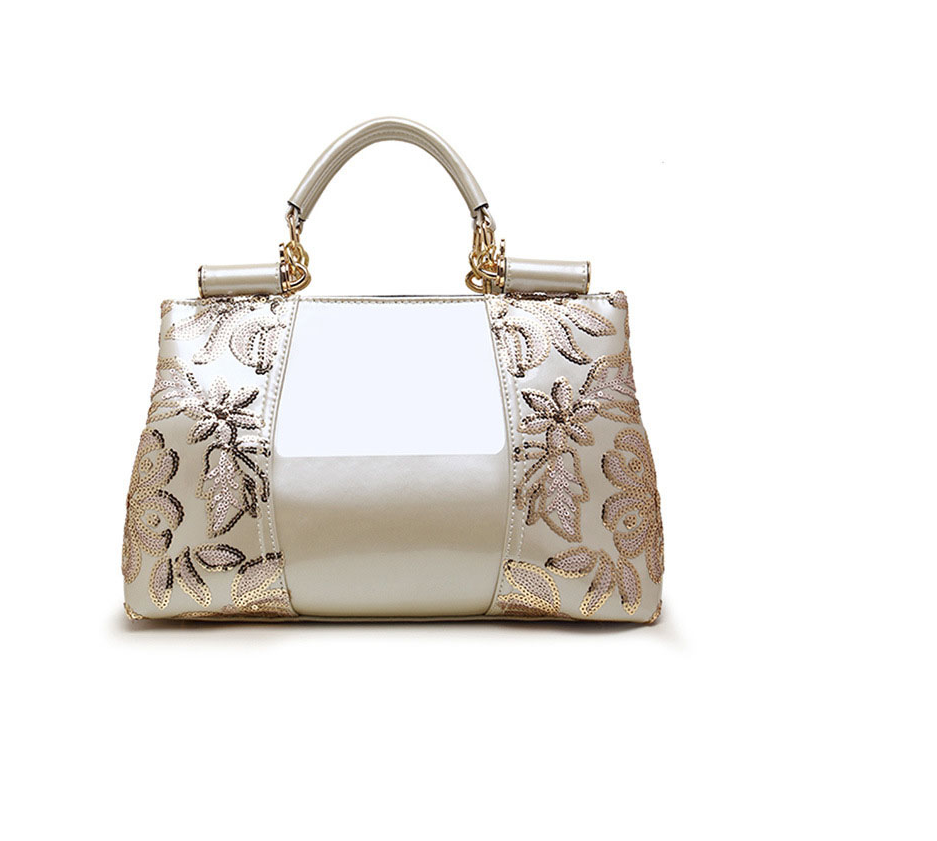 Floral Patterned Shiny Handbag