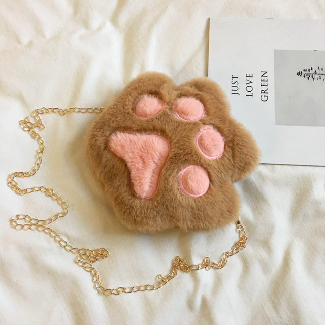 Cute Bear Paw Girls Chain Zipper Shoulder Bag