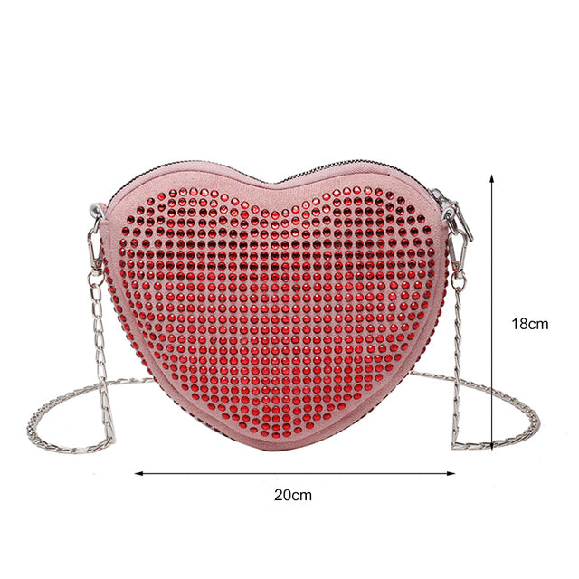 Fashion Heart Shaped Rhinestone Shoulder Bag