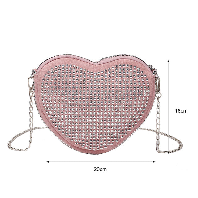 Fashion Heart Shaped Rhinestone Shoulder Bag