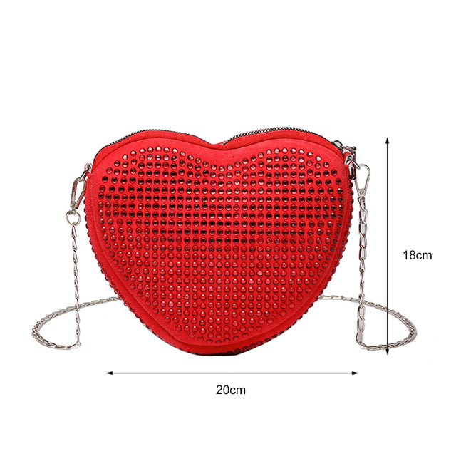 Fashion Heart Shaped Rhinestone Shoulder Bag