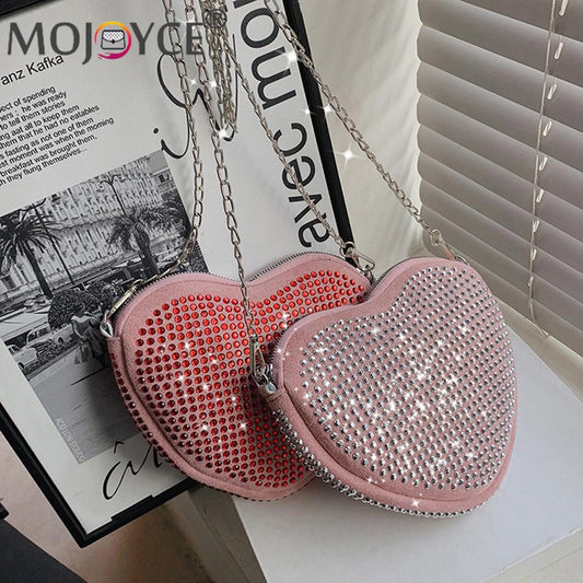 Fashion Heart Shaped Rhinestone Shoulder Bag