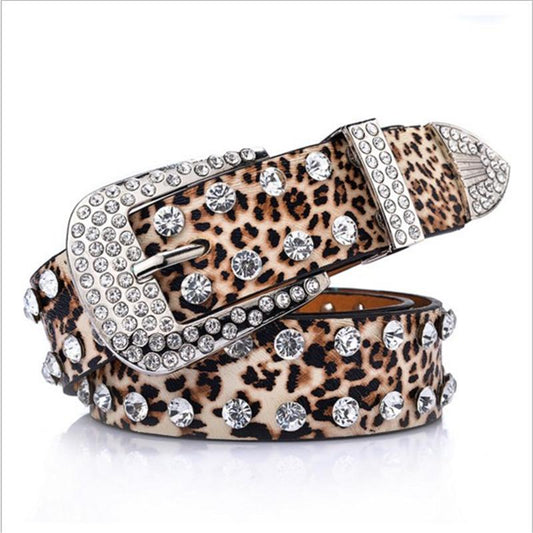 Pin Buckle Luxury Rhinestones Leopard Belt